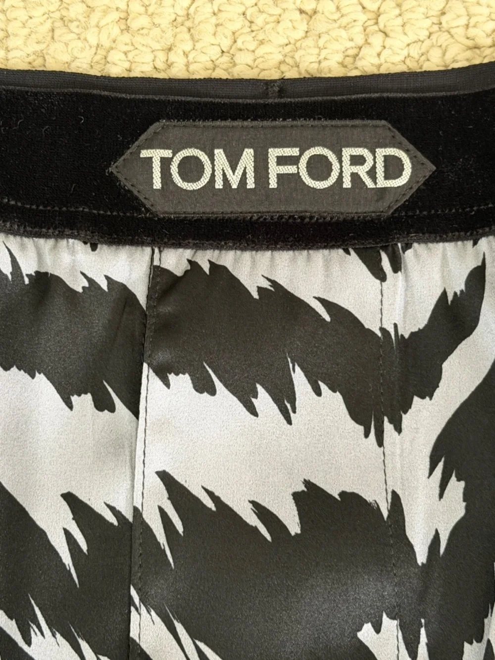 Tom Ford Gray Black Zebra Stretch Silk Logo Velvet Waistband Boxer Shorts